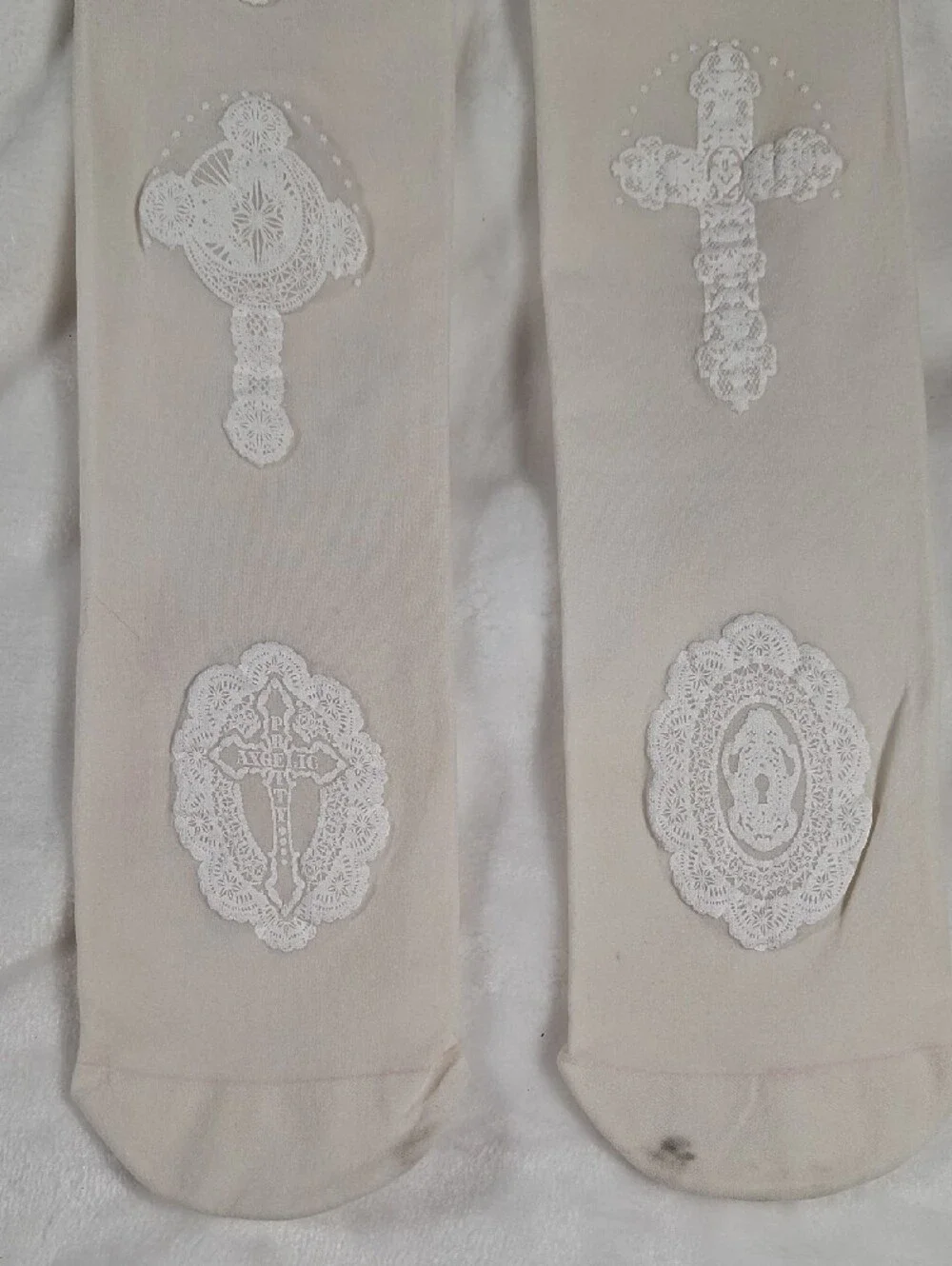 Angelic Pretty White Cross Print Tights | Holy Lolita Accessory 🤍✝️